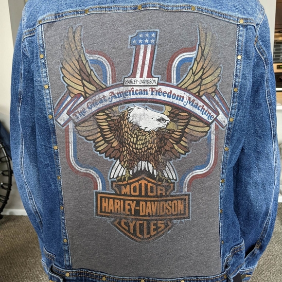 Harley Davidson Custom Jacket Upcycled one of a kind. Repurposed 1x - Picture 3 of 7